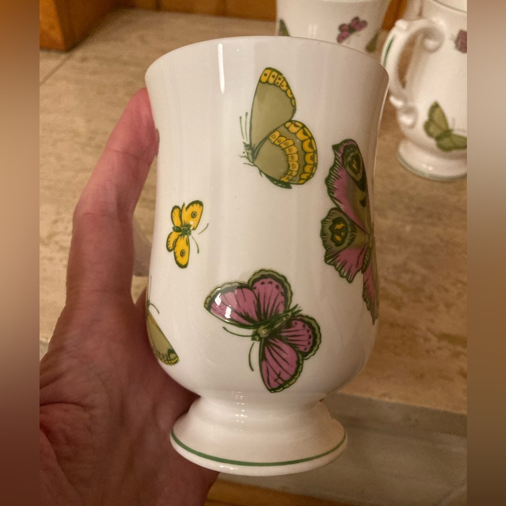 Crown Staffordshire England Vibrant Butterfly Moth Footed Mugs Easter Irish ☘️🦋 - Picture 5 of 8